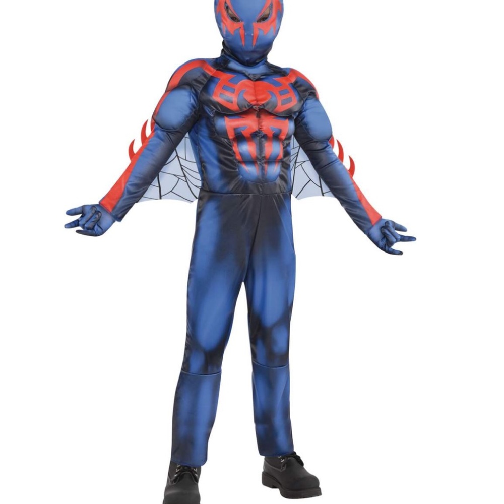 Spiderman muscle Jumpsuit costume with Web Wings and Mask and gloves